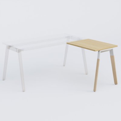 Gamme K8 Wood - Extensions - Plans droits - K8Wood Retour direct 80x60 sur pied -Finitions : Plateau : chêne /Piétements : Blanc / Hêtre (BW)