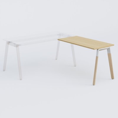 Gamme K8 Wood - Extensions - Plans droits - K8Wood Retour direct 120x60 sur pied - Finitions: Plateau : Chêne /Piétements : Blanc / bois (BW)