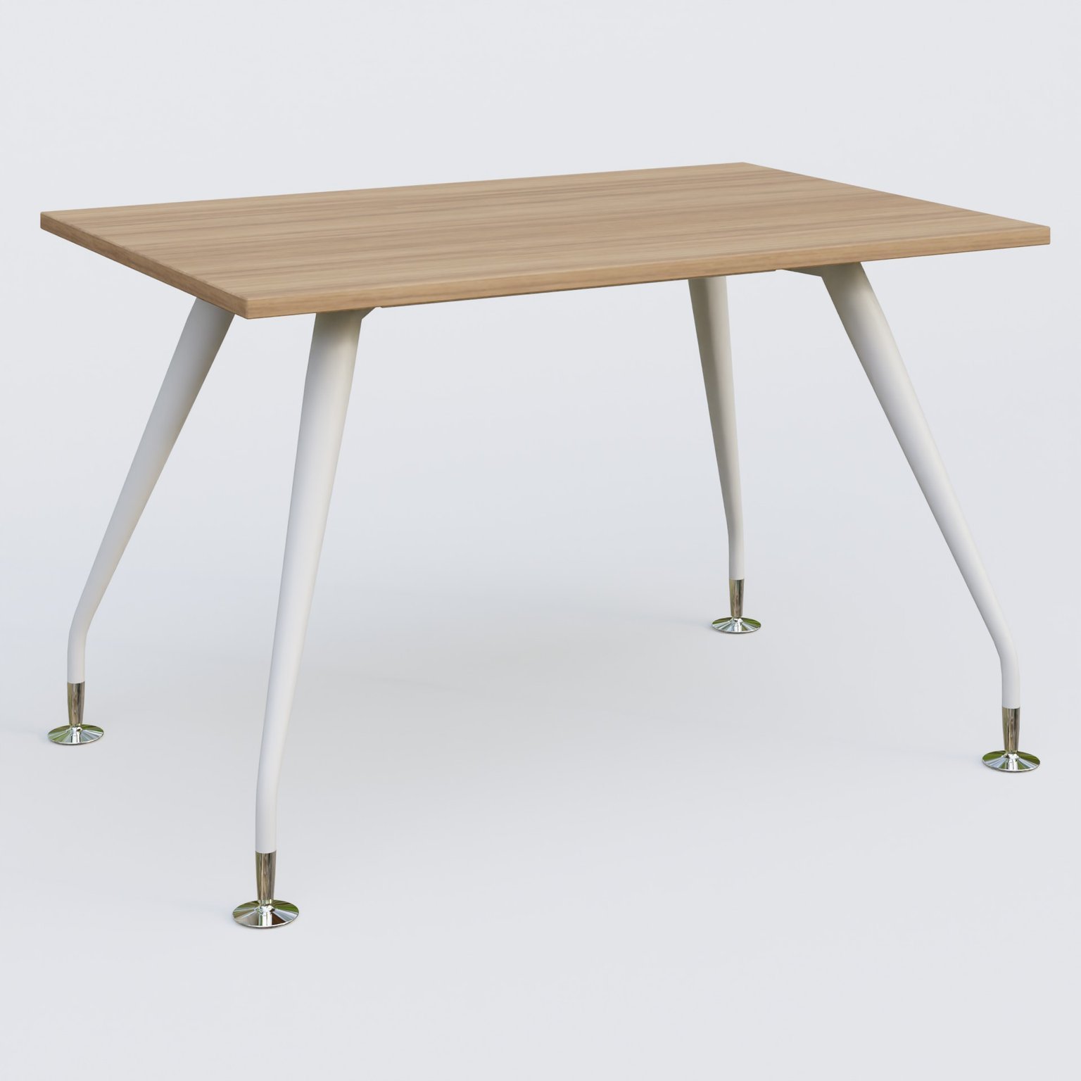 K5 plan droit 120*80 cm. Plateau Noyer et pietement Blanc avec base chromé.