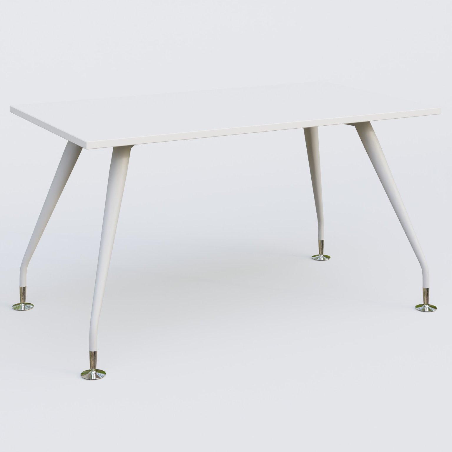 K5 plan droit 140*80 cm. Plateau Blanc et pietement Blanc avec base chromé.