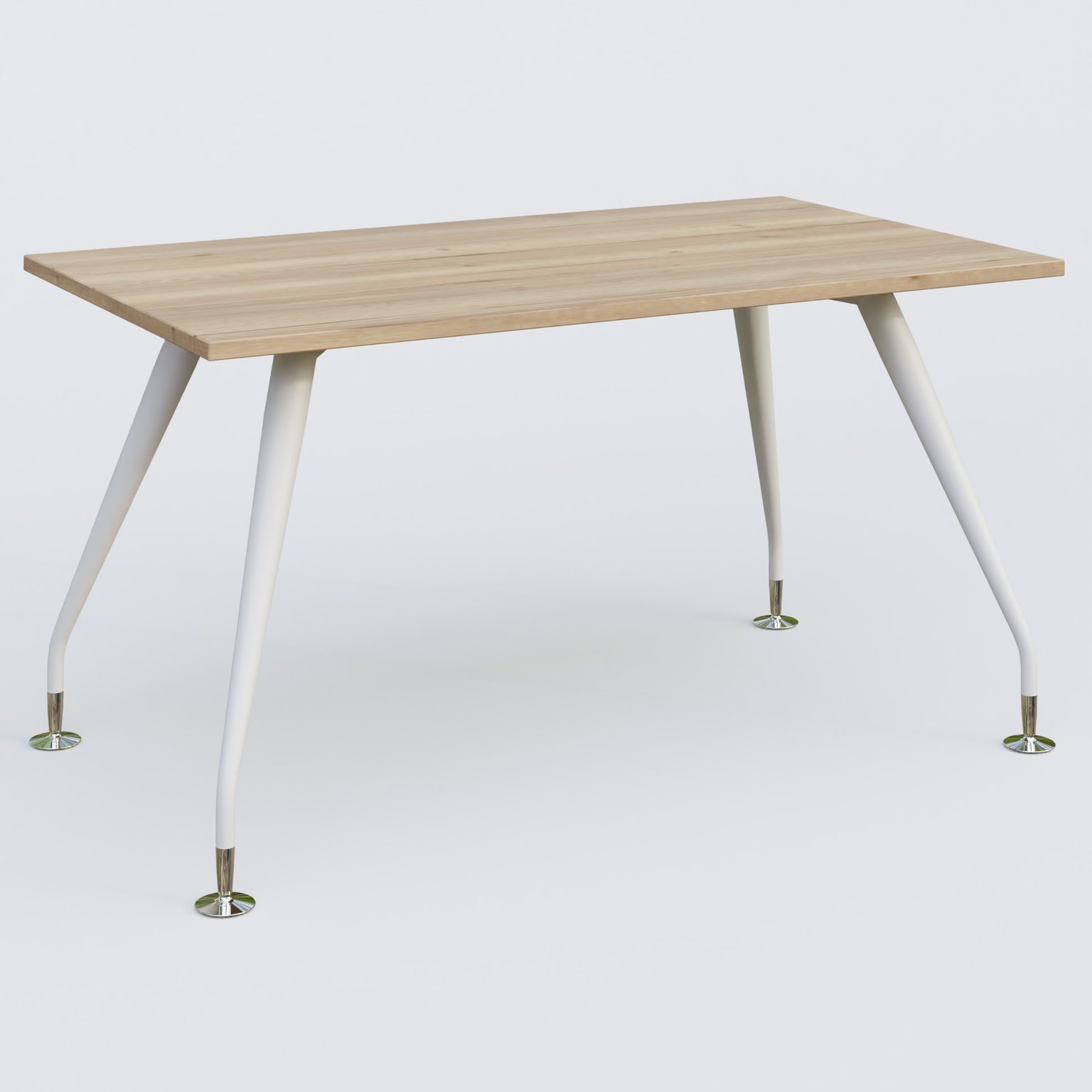 K5 plan droit 140*80 cm. Plateau Chêne naturel et pietement Blanc avec base chromé.