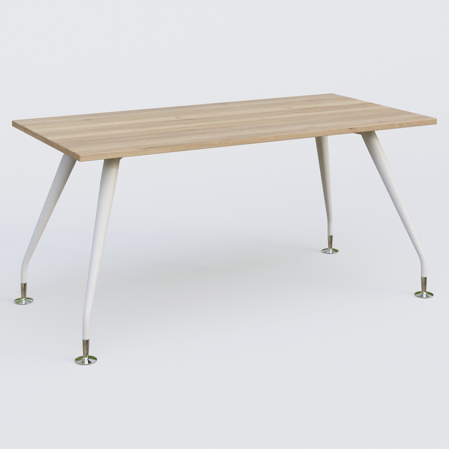 K5 plan droit 160*80 cm. Plateau Chêne naturel et pietement Blanc avec base chromé.