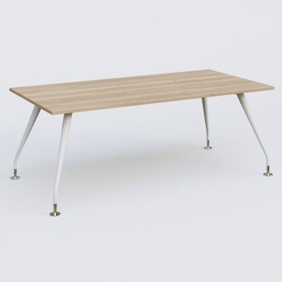 [Pas de famille] - [Pas de sous famille] - K5 plan droit 200*100 cm. Plateau Chêne naturel et pietement Blanc avec base chromé.