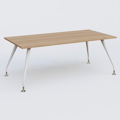 [Pas de famille] - [Pas de sous famille] - K5 plan droit 200*100 cm. Plateau Noyer et pietement Blanc avec base chromé.