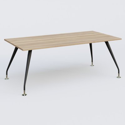 [Pas de famille] - [Pas de sous famille] - K5 plan droit 200*100 cm. Plateau Chêne naturel et pietement Noir Mat avec base chromé.