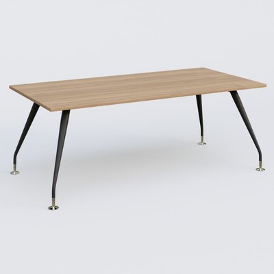 [Pas de famille] - [Pas de sous famille] - K5 plan droit 200*100 cm. Plateau Noyer et pietement Noir Mat avec base chromé.