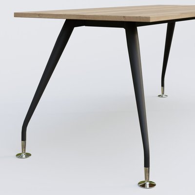 [Pas de famille] - [Pas de sous famille] - K5 plan droit 200*100 cm. Plateau Chêne naturel et pietement Noir Mat avec base chromé.