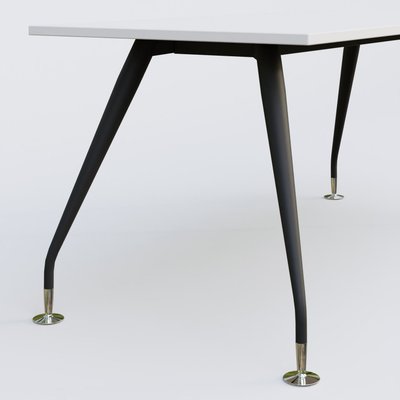[Pas de famille] - [Pas de sous famille] - K5 plan droit 200*100 cm. Plateau Blanc et pietement Noir Mat avec base chromé.