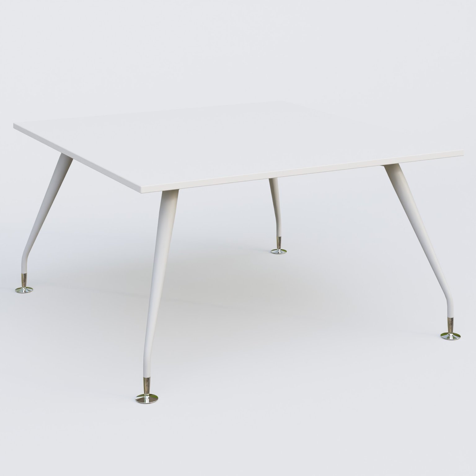 K5 plan droit 140*145 cm. Plateau Blanc et pietement Blanc avec base chromé.