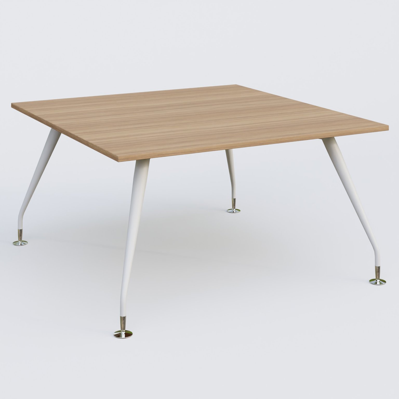 K5 plan droit 140*145 cm. Plateau Noyer et pietement Blanc avec base chromé.