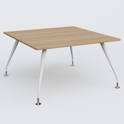 [Pas de famille] - [Pas de sous famille] - K5 plan droit 140*145 cm. Plateau Noyer et pietement Blanc avec base chromé.