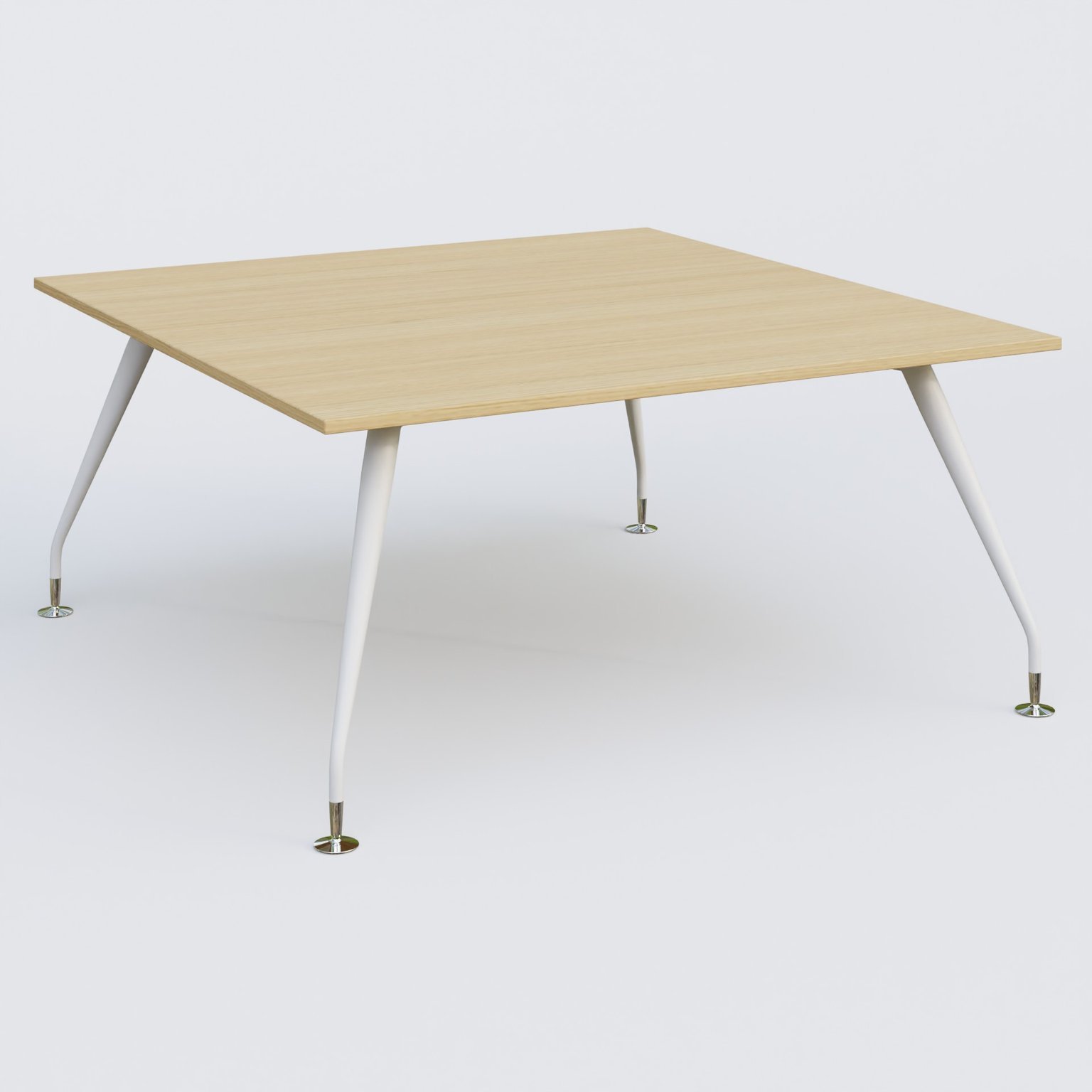 K5 plan droit 160*165 cm. Plateau Chêne clair et pietement Blanc avec base chromé.