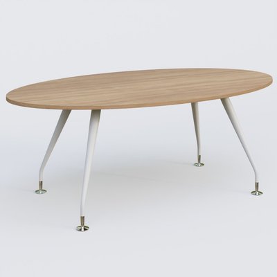 [Pas de famille] - [Pas de sous famille] - K5 table ovale 200*110 cm. Plateau Noyer et pietement Blanc avec base chromé.
