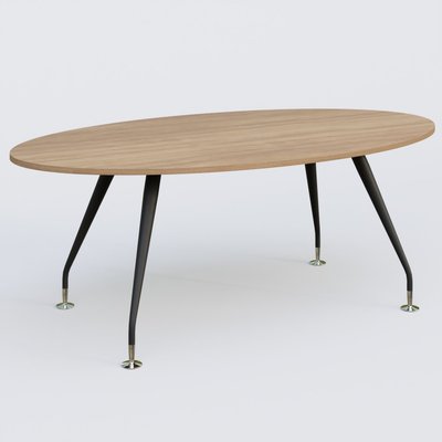 [Pas de famille] - [Pas de sous famille] - K5 table ovale 200*110 cm. Plateau Noyer et pietement Noir Mat avec base chromé.