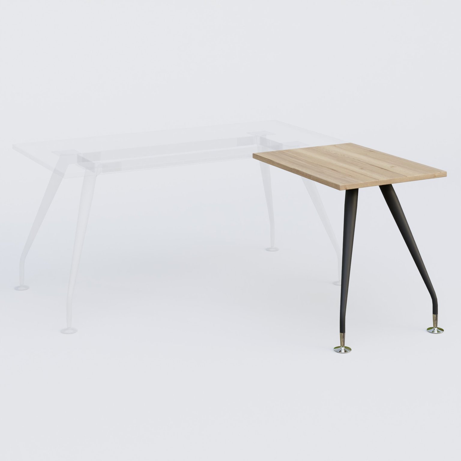 K5 retour sur pied 80*60 cm. Plateau Chêne naturel et pietement Noir Mat avec base chromé.