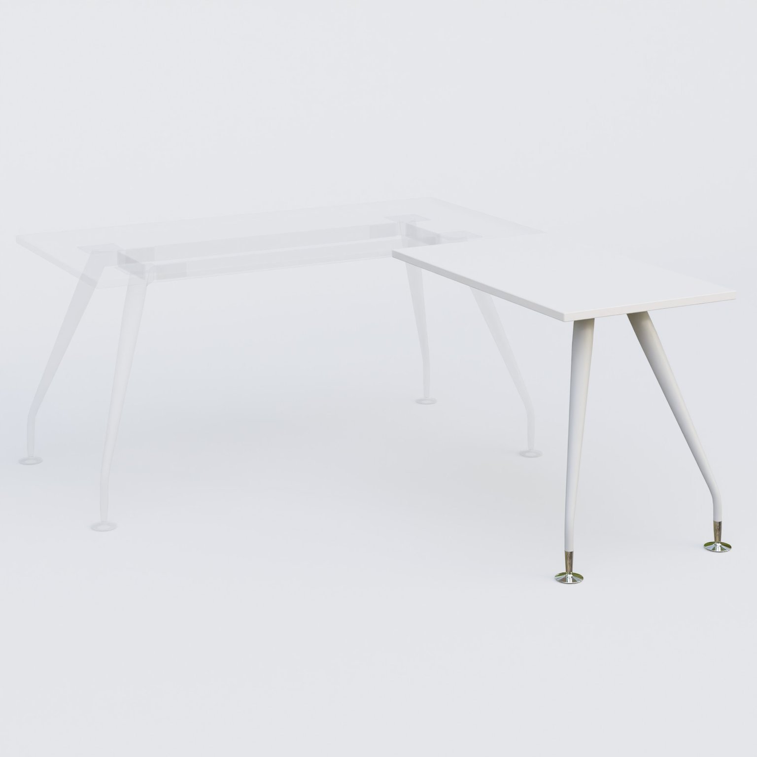 K5 retour sur pied 100*60 cm. Plateau Blanc et pietement Blanc avec base chromé.