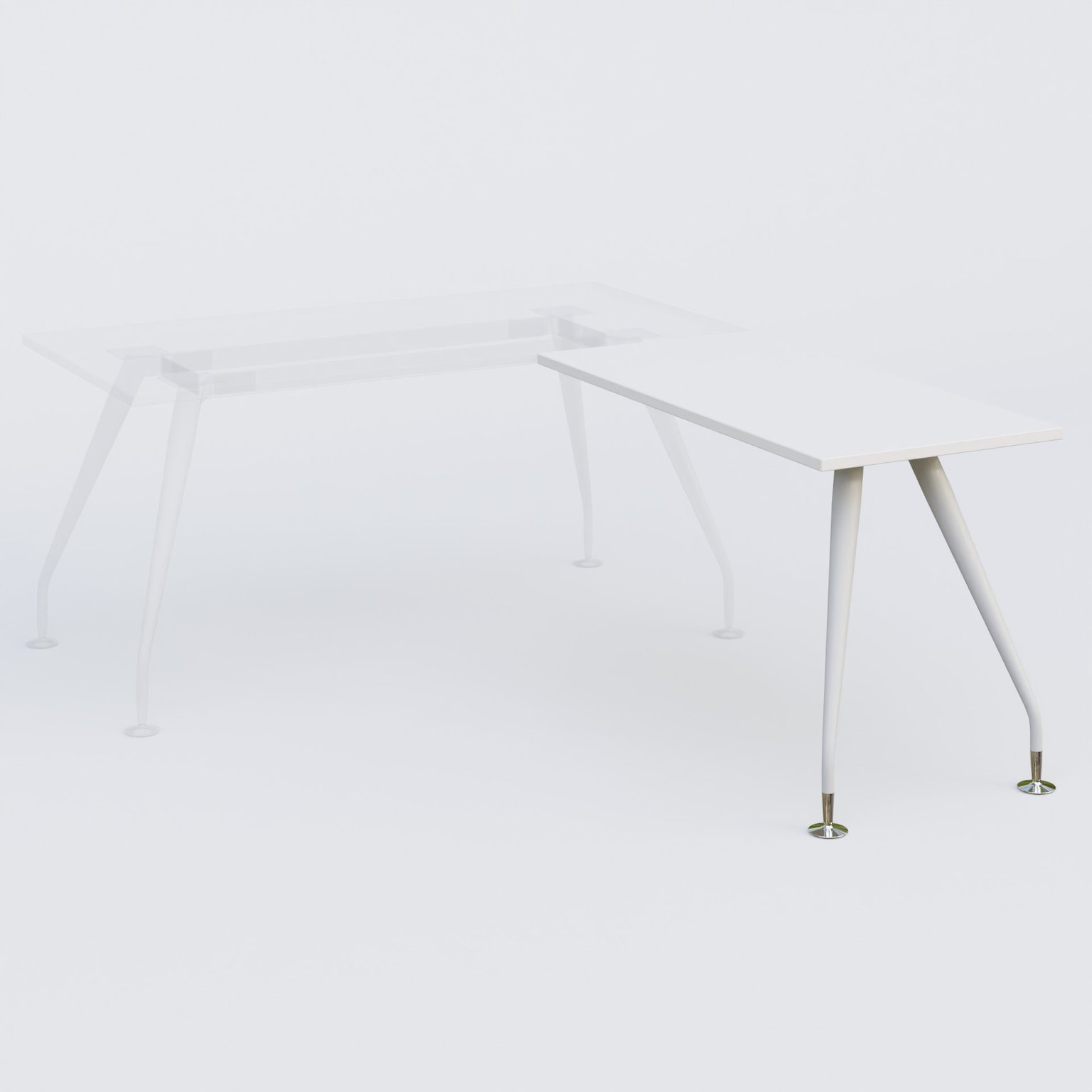 K5 retour sur pied 120*60 cm. Plateau Blanc et pietement Blanc avec base chromé.