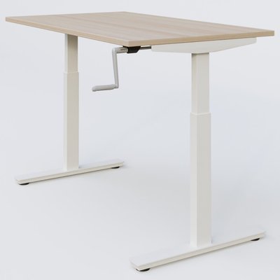 [Pas de famille] - [Pas de sous famille] - Poste solo 120*80 réglable en hauteur manuel 70-116 cm gamme KPro1. Plateau Acacia et pietement Blanc.