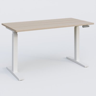 [Pas de famille] - [Pas de sous famille] - Poste solo 140*70 réglable en hauteur éléctriquement de 70-120 cm gamme KPro2. Plateau Acacia et pietement Blanc.