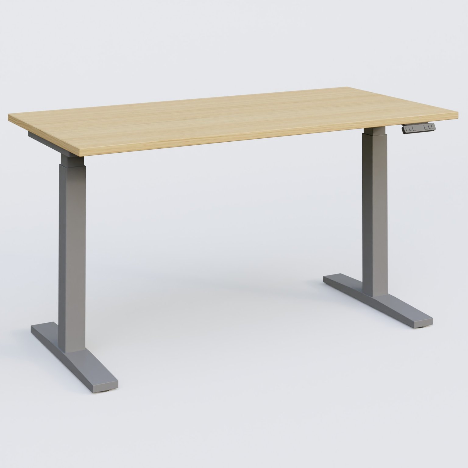 Poste solo 140*70 réglable en hauteur éléctriquement de 70-120 cm gamme KPro2. Plateau Chêne clair et pietement Aluminium.