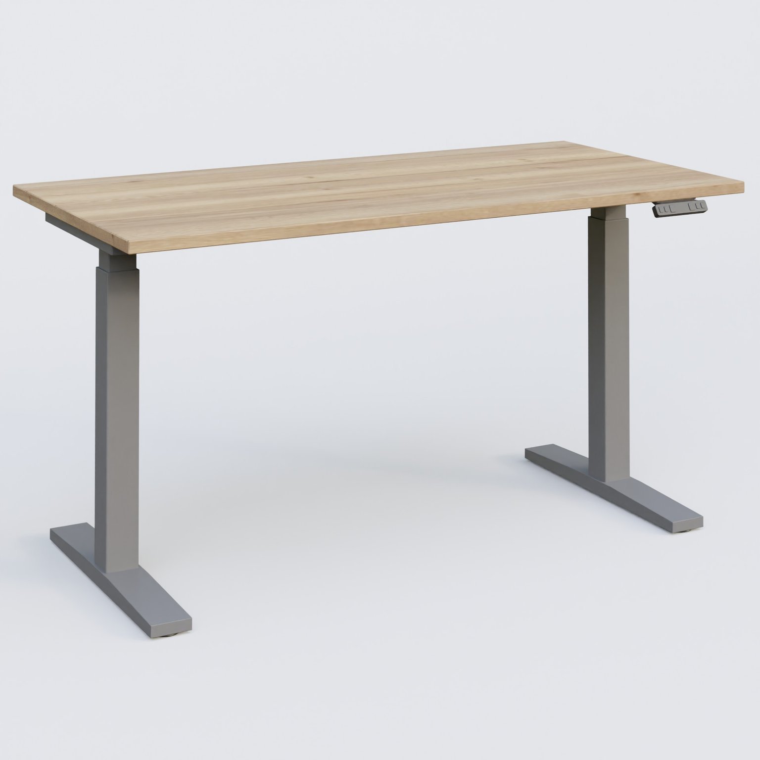 Poste solo 140*70 réglable en hauteur éléctriquement de 70-120 cm gamme KPro2. Plateau Chêne naturel et pietement Aluminium.