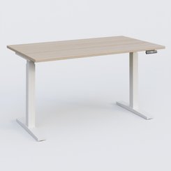 [Pas de famille] - [Pas de sous famille] - Poste solo 140*80 réglable en hauteur éléctriquement de 70-120 cm gamme KPro2. Plateau Acacia et pietement Blanc.