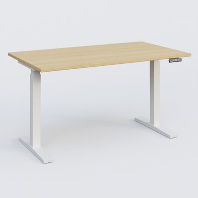 [Pas de famille] - [Pas de sous famille] - Poste solo 140*80 réglable en hauteur éléctriquement de 70-120 cm gamme KPro2. Plateau Chêne clair et pietement Blanc.