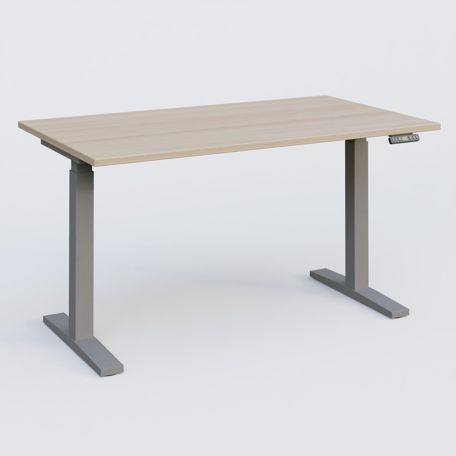 Poste solo 140*80 réglable en hauteur éléctriquement de 70-120 cm gamme KPro2. Plateau Acacia et pietement Aluminium.
