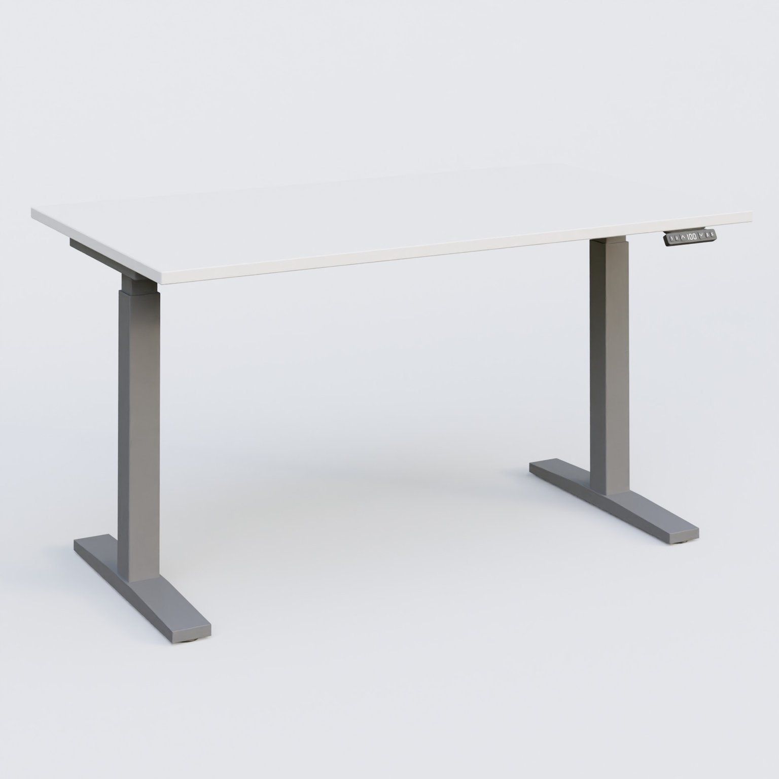Poste solo 140*80 réglable en hauteur éléctriquement de 70-120 cm gamme KPro2. Plateau Blanc et pietement Aluminium.