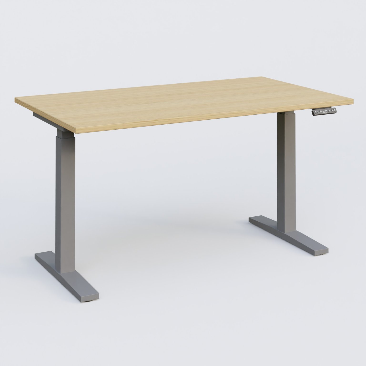 Poste solo 140*80 réglable en hauteur éléctriquement de 70-120 cm gamme KPro2. Plateau Chêne clair et pietement Aluminium.