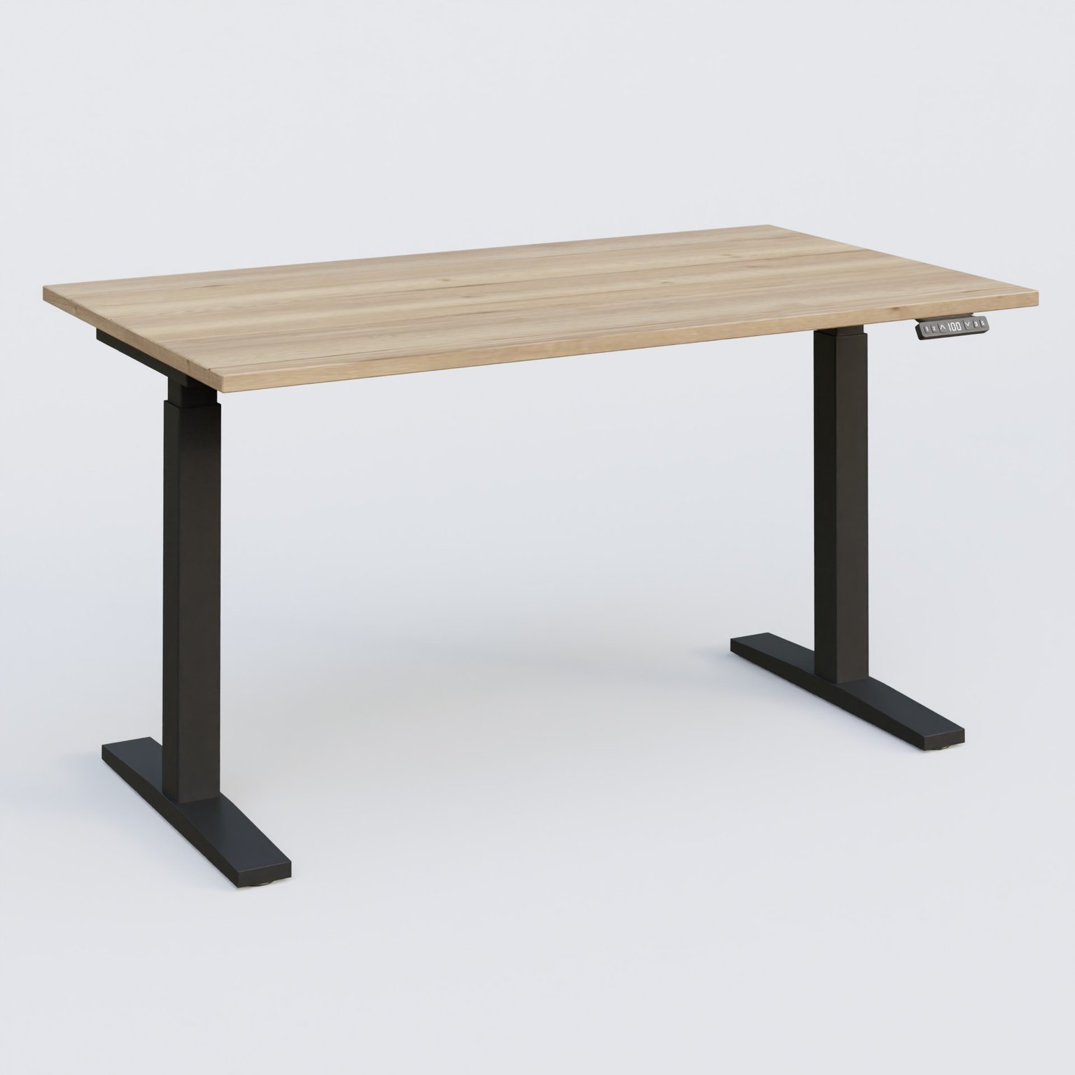 Poste solo 140*80 réglable en hauteur éléctriquement de 70-120 cm gamme KPro2. Plateau Chêne naturel et pietement Noir.