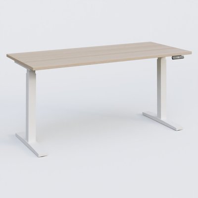 [Pas de famille] - [Pas de sous famille] - Poste solo 160*70 réglable en hauteur éléctriquement de 70-120 cm gamme KPro2. Plateau Acacia et pietement Blanc.