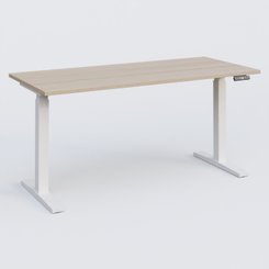 [Pas de famille] - [Pas de sous famille] - Poste solo 160*70 réglable en hauteur éléctriquement de 70-120 cm gamme KPro2. Plateau Acacia et pietement Blanc.
