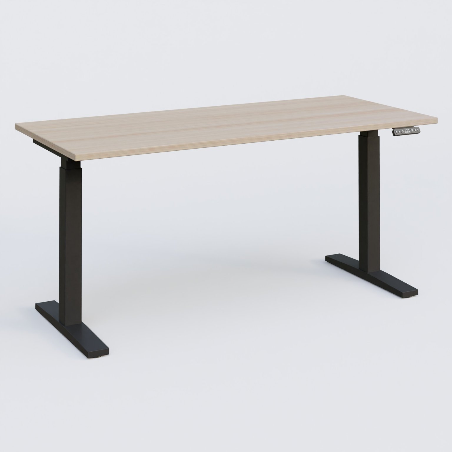 Poste solo 160*70 réglable en hauteur éléctriquement de 70-120 cm gamme KPro2. Plateau Acacia et pietement Noir.