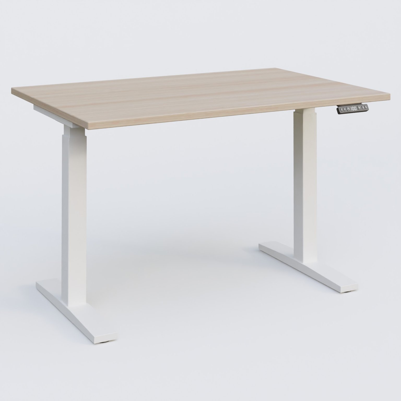 Poste solo 120*80 réglable en hauteur éléctriquement de 70-120 cm gamme KPro2. Plateau Acacia et pietement Blanc.