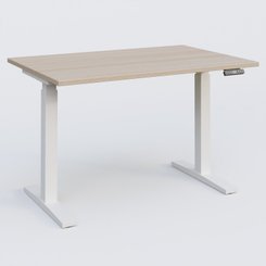 [Pas de famille] - [Pas de sous famille] - Poste solo 120*80 réglable en hauteur éléctriquement de 70-120 cm gamme KPro2. Plateau Acacia et pietement Blanc.