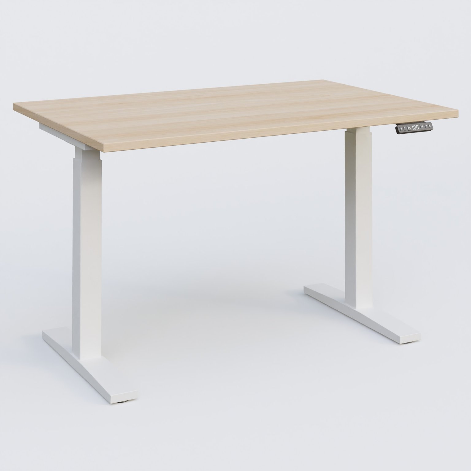 Poste solo 120*80 réglable en hauteur éléctriquement de 70-120 cm gamme KPro2. Plateau Hêtre et pietement Blanc.