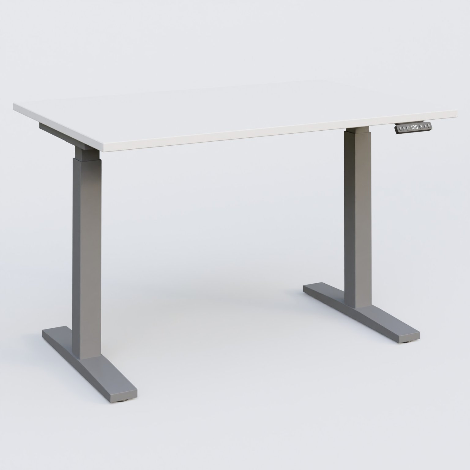 Poste solo 120*80 réglable en hauteur éléctriquement de 70-120 cm gamme KPro2. Plateau Blanc et pietement Aluminium.