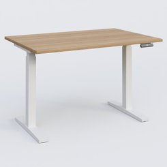 [Pas de famille] - [Pas de sous famille] - Poste solo 120*80 réglable en hauteur éléctriquement de 70-120 cm gamme KPro2. Plateau Noyer et pietement Blanc.