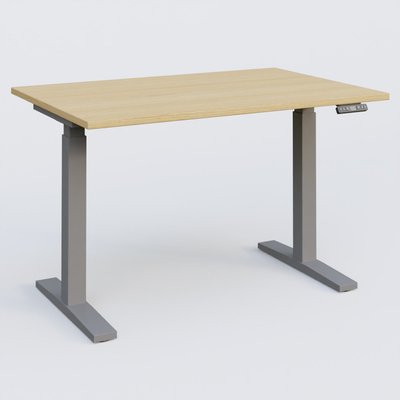 [Pas de famille] - [Pas de sous famille] - Poste solo 120*80 réglable en hauteur éléctriquement de 70-120 cm gamme KPro2. Plateau Chêne clair et pietement Aluminium.