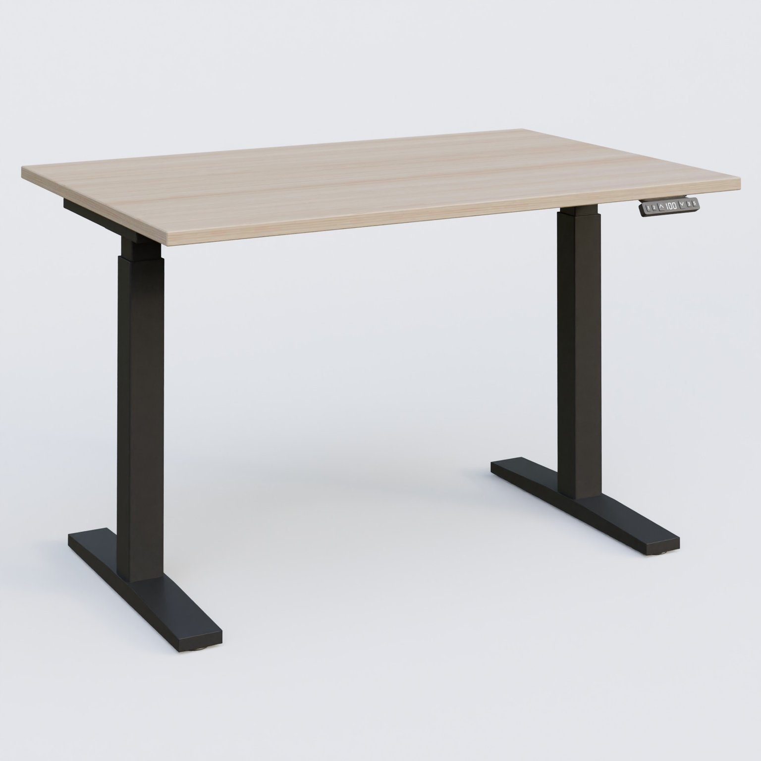 Poste solo 120*80 réglable en hauteur éléctriquement de 70-120 cm gamme KPro2. Plateau Acacia et pietement Noir.