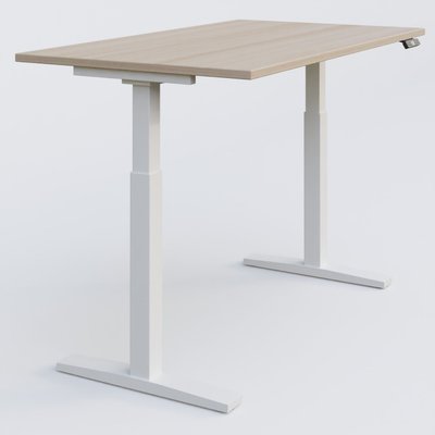 [Pas de famille] - [Pas de sous famille] - Poste solo 120*80 réglable en hauteur éléctriquement de 70-120 cm gamme KPro2. Plateau Acacia et pietement Blanc.