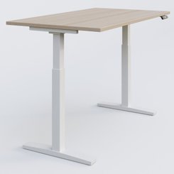 [Pas de famille] - [Pas de sous famille] - Poste solo 120*80 réglable en hauteur éléctriquement de 70-120 cm gamme KPro2. Plateau Acacia et pietement Blanc.