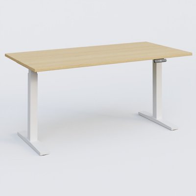 [Pas de famille] - [Pas de sous famille] - Poste solo 160*80 réglable en hauteur éléctriquement de 70-120 cm gamme KPro2. Plateau Chêne clair et pietement Blanc.