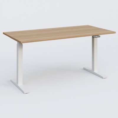 [Pas de famille] - [Pas de sous famille] - Poste solo 160*80 réglable en hauteur éléctriquement de 70-120 cm gamme KPro2. Plateau Noyer et pietement Blanc.