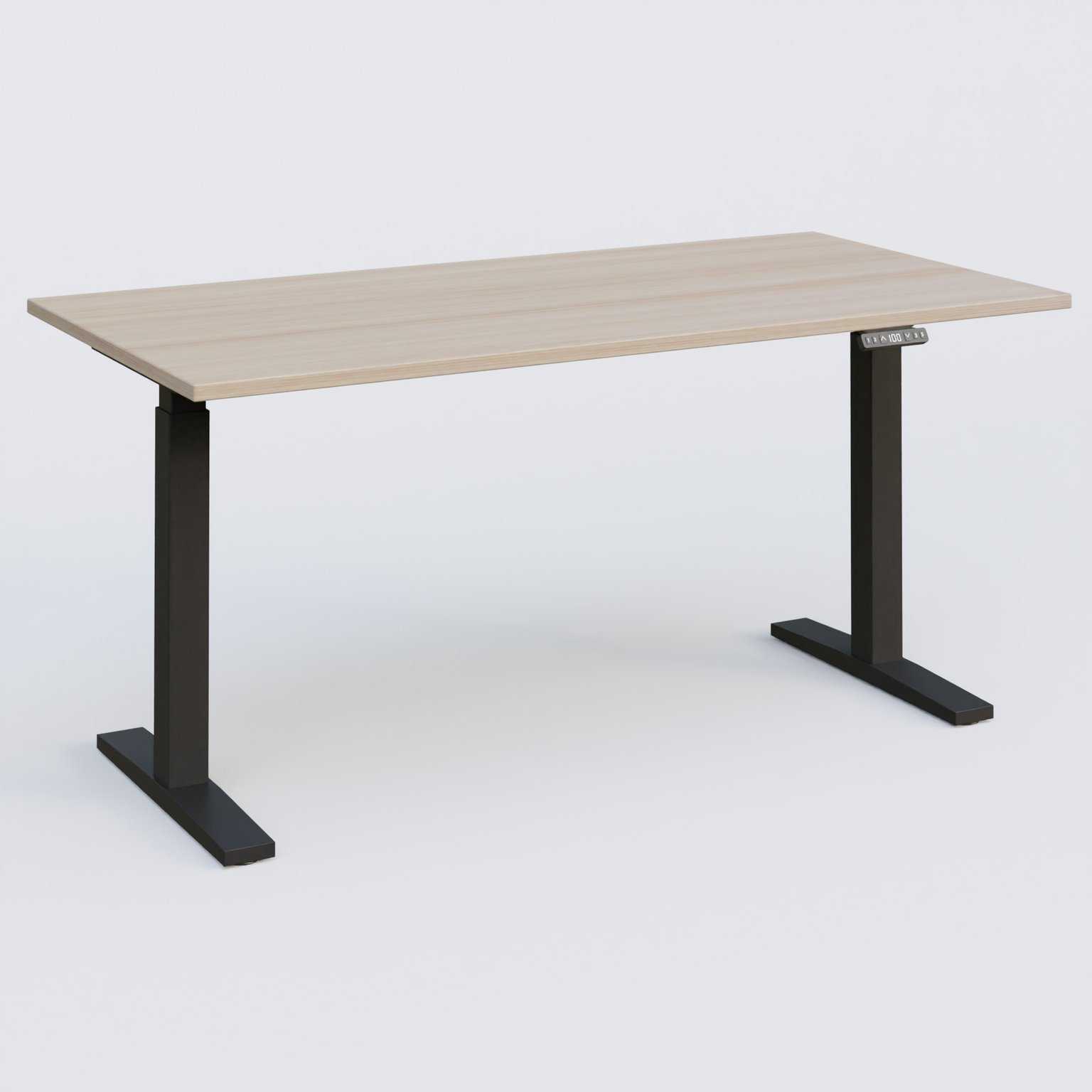 Poste solo 160*80 réglable en hauteur éléctriquement de 70-120 cm gamme KPro2. Plateau Acacia et pietement Noir.