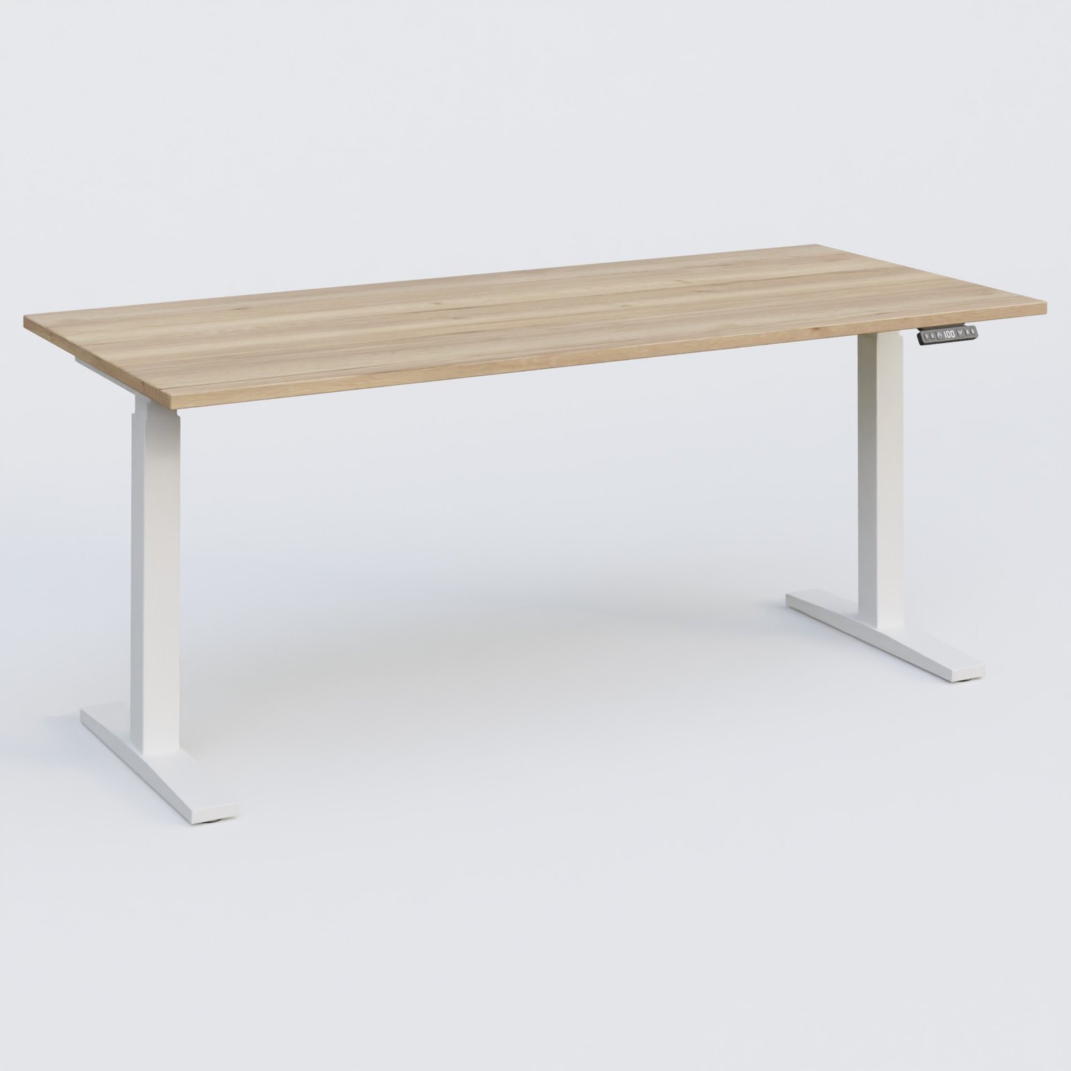 Poste solo 180*80 réglable en hauteur éléctriquement de 70-120 cm gamme KPro2. Plateau Chêne naturel et pietement Blanc.