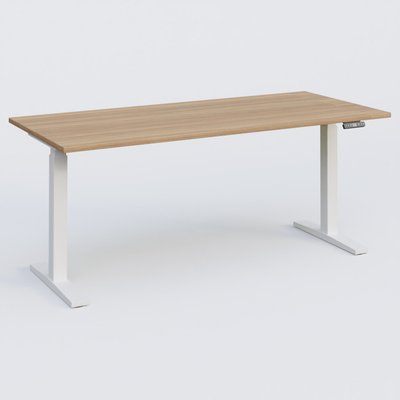 [Pas de famille] - [Pas de sous famille] - Poste solo 180*80 réglable en hauteur éléctriquement de 70-120 cm gamme KPro2. Plateau Noyer et pietement Blanc.