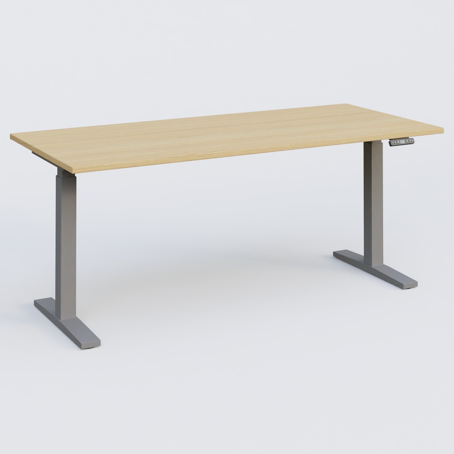 Poste solo 180*80 réglable en hauteur éléctriquement de 70-120 cm gamme KPro2. Plateau Chêne clair et pietement Aluminium.