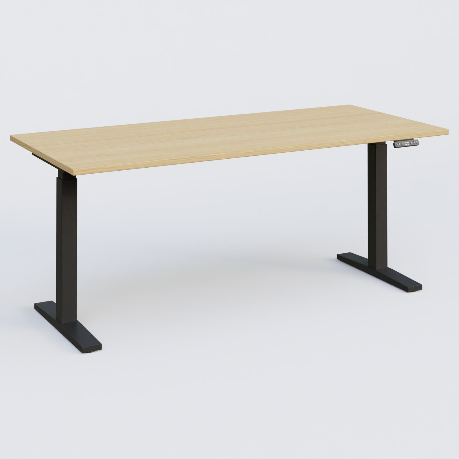 Poste solo 180*80 réglable en hauteur éléctriquement de 70-120 cm gamme KPro2. Plateau Chêne clair et pietement Noir.